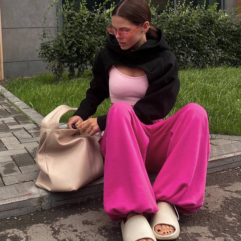 SOLID COLOR LOW-RISE LANTERN WIDE-LEG PANTS