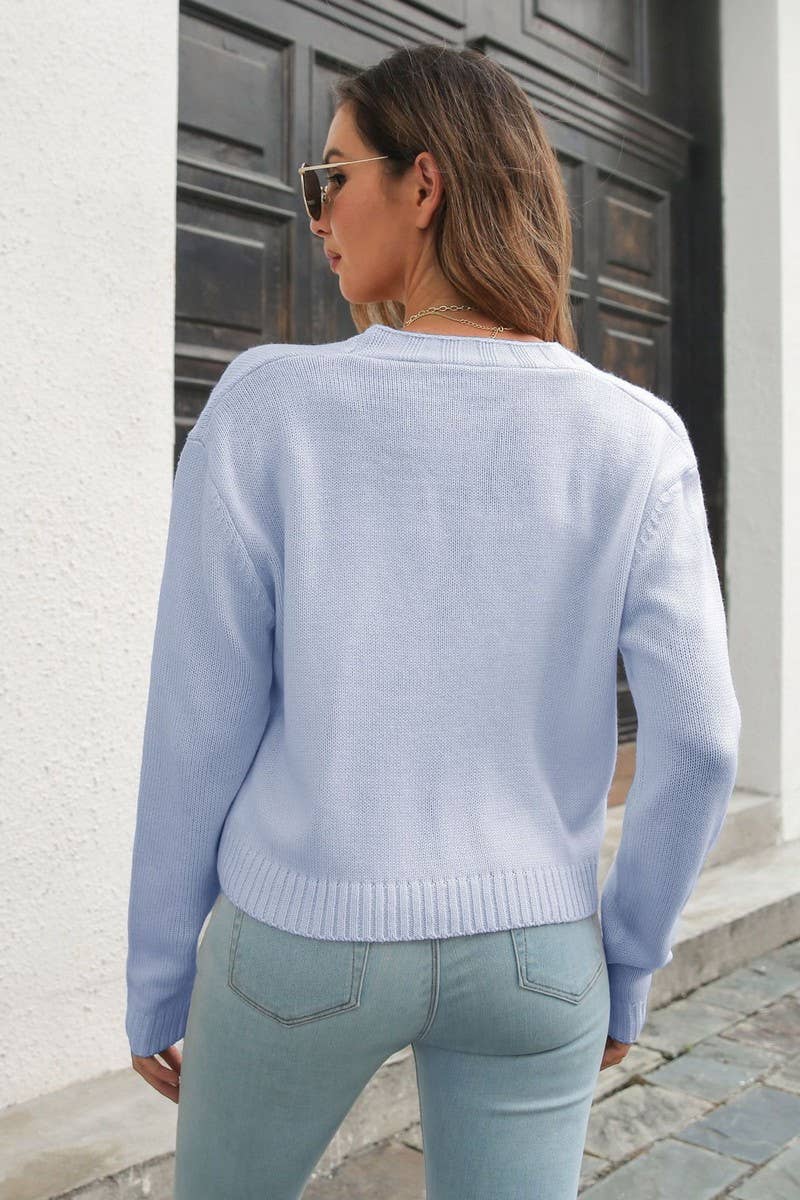 CWOCAL1190_FLOWER EMBROIDERED CABLE KNIT LOOSE CARDIGAN