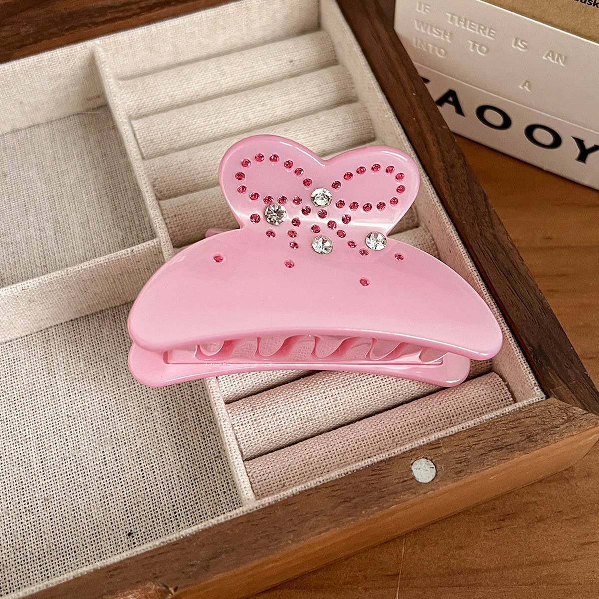 Elegant Bow Rhinestone Claw Clip ? Solid Color