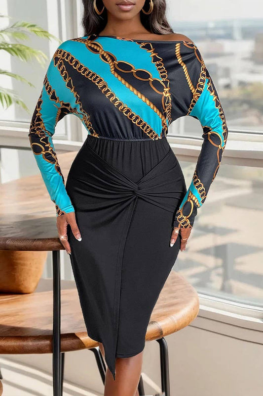 CWDMD4852_ONE-SHOULDER SLIM-FIT STITCHING ELEGANT TWIST DRES