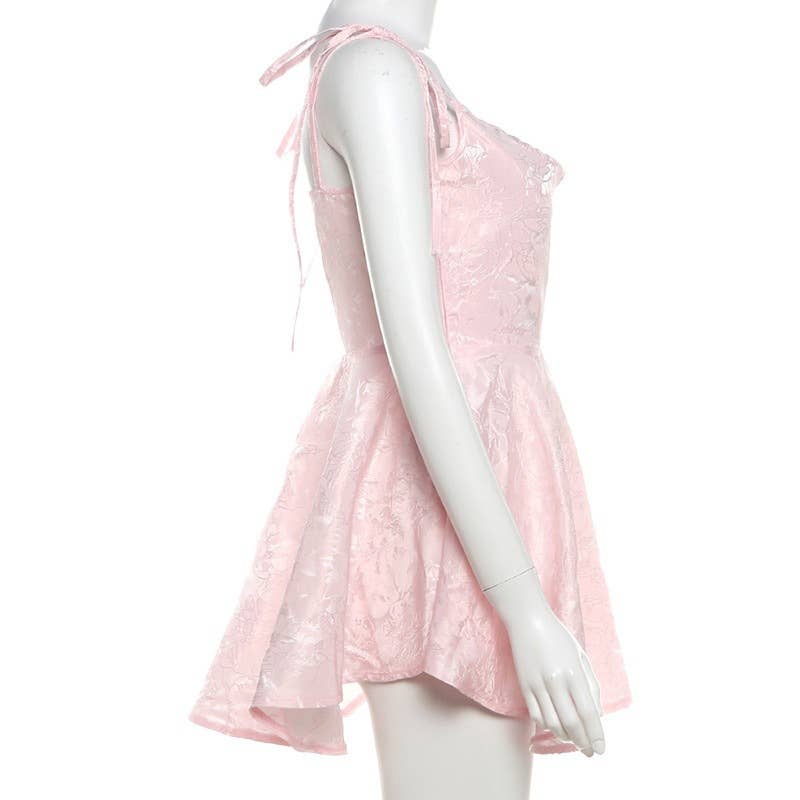 Lace-up jacquard halter top A-tie dress