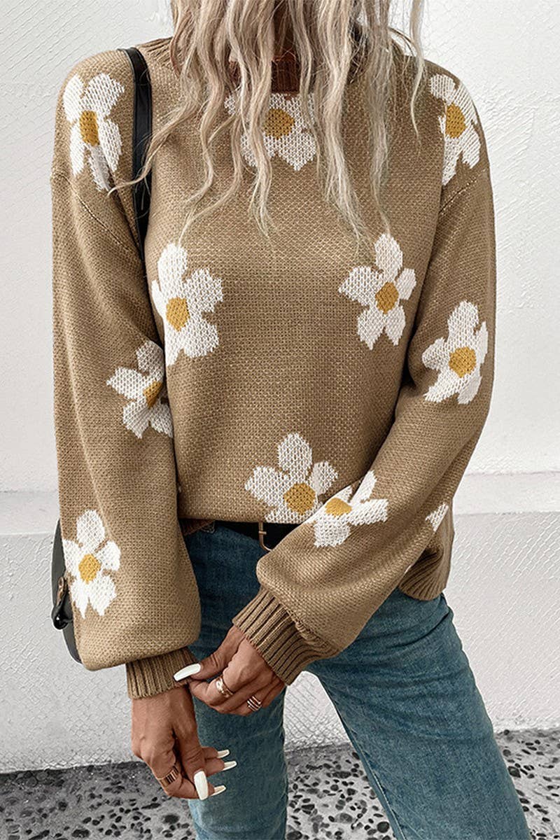 WOMEN LONG SLEEVE JACQUARD CREW NECK SWEATER_CWOSWL1505