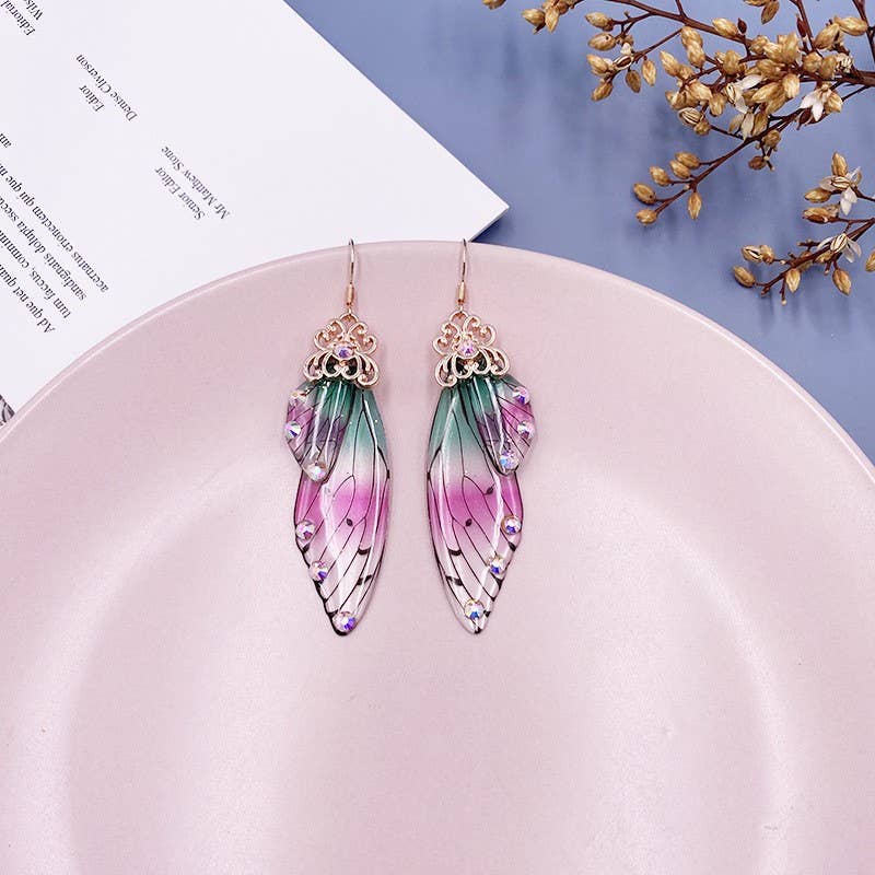 Elegant long earrings with cicada wing wings
