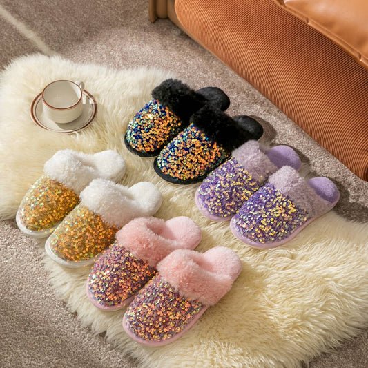 HOME FASHION SEQUINED PLUSH SLIPPERS_CWSHS0830