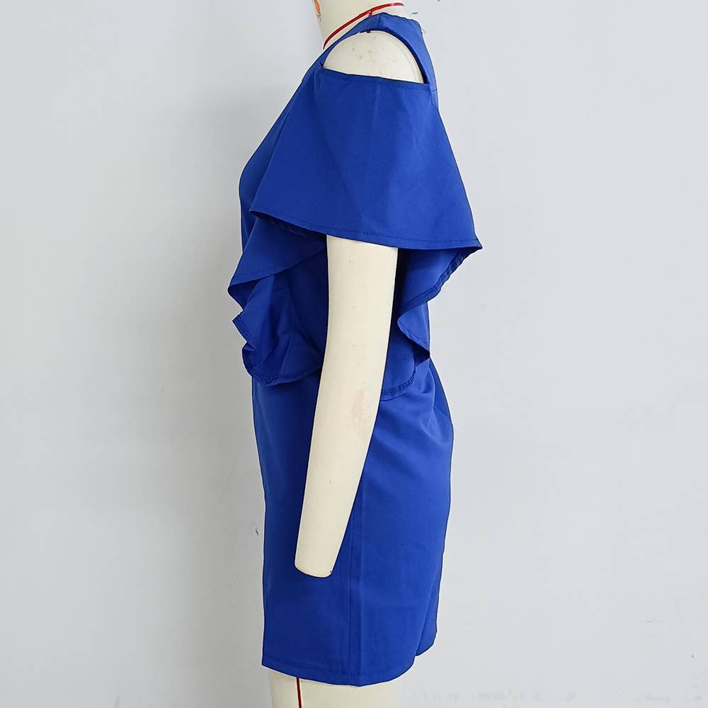 OFF-THE-SHOULDER CREW NECK SHORT-SLEEVED DRESS