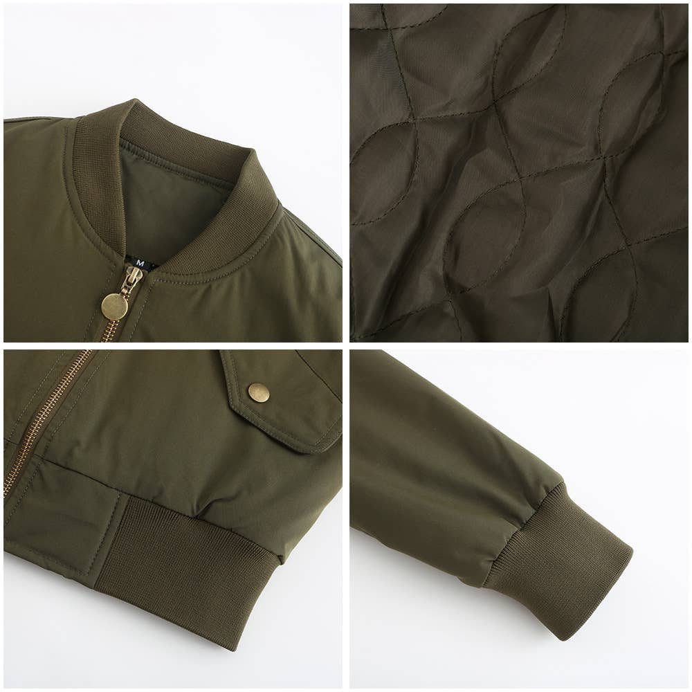SOLID COLOR ZIPPER BOMBER JACKET