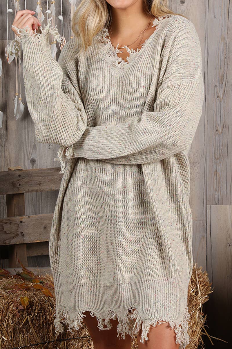 CWDSD10363_INPLUS SOFT TWO TONE DISTRESSED HEM SWEATER DRESS