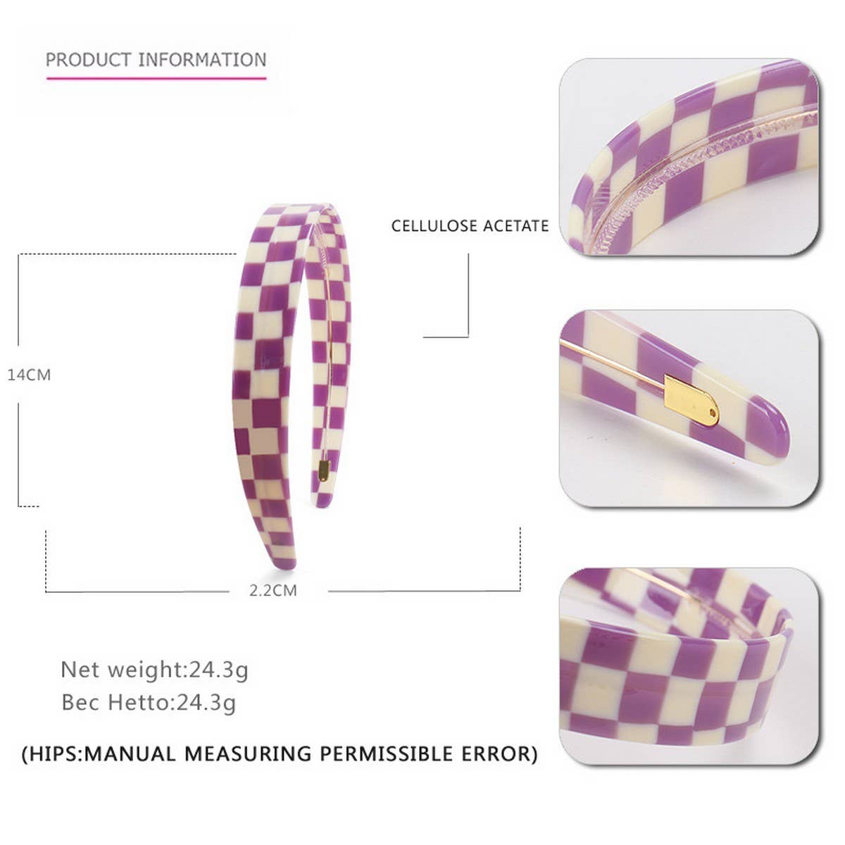 COLORFUL CHECKERED WIDE-BRIMMED HEADBAND HAIRPIN