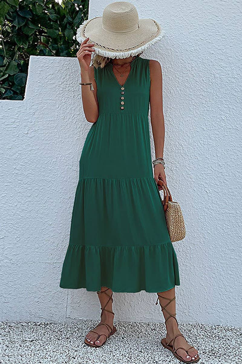 SLEEVELESS LOOSE CASUAL SOLID COLOR DRESS_CWDSD2822