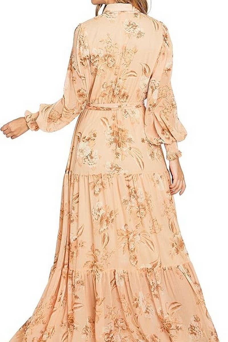 CWDMD5747_FASHION PRINTED LONG SLEEVE POLO NECK TIE DRESS