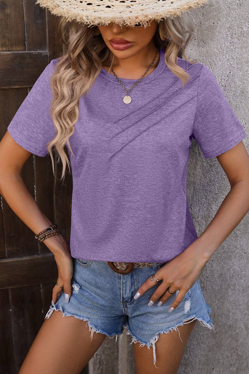 Cwtts0777_Round Neck Short Sleeved Top