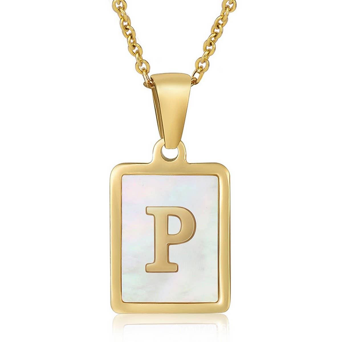 SQUARE SHELL 26 LETTER PENDANT NECKLACE_CWAJE0674