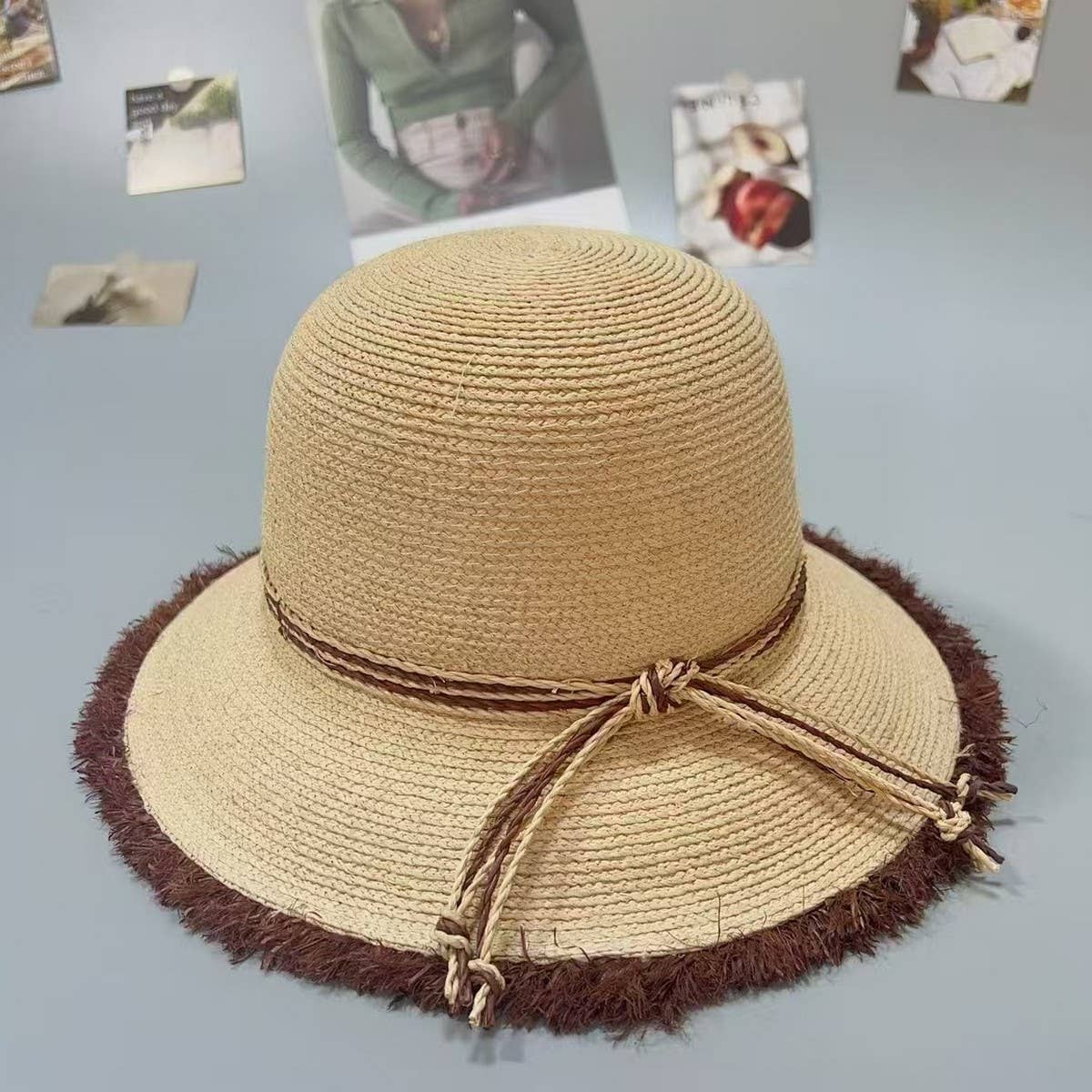 Summer high-end round top fur-edged straw hat_CWAH3577