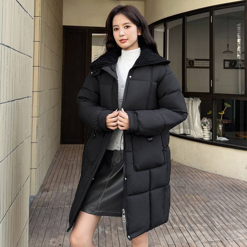 Wool collar big lapel mid - long - style jacket