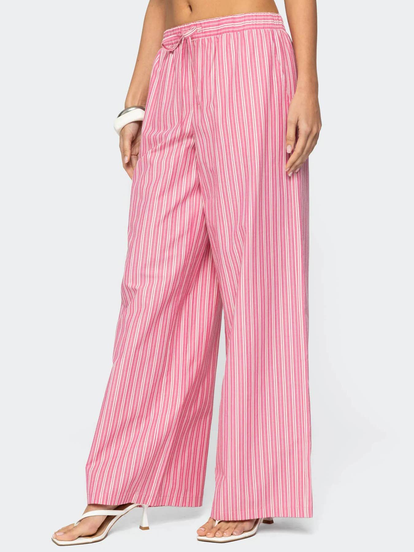 Striped striped straight-leg casual trousers
