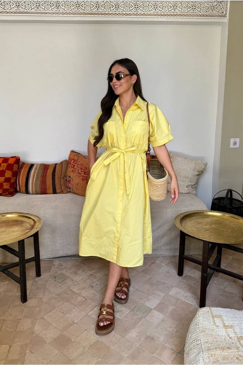 CWDMD01056_WOMEN'S LONG SHIRT BELT DRESS