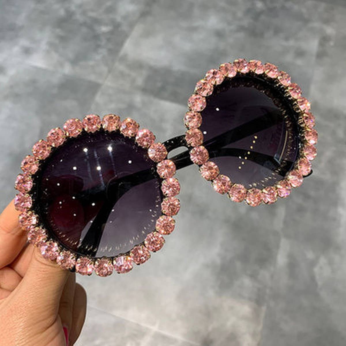 DIAMOND EXAGGERATED ROUND FRAME SUNGLASSES
