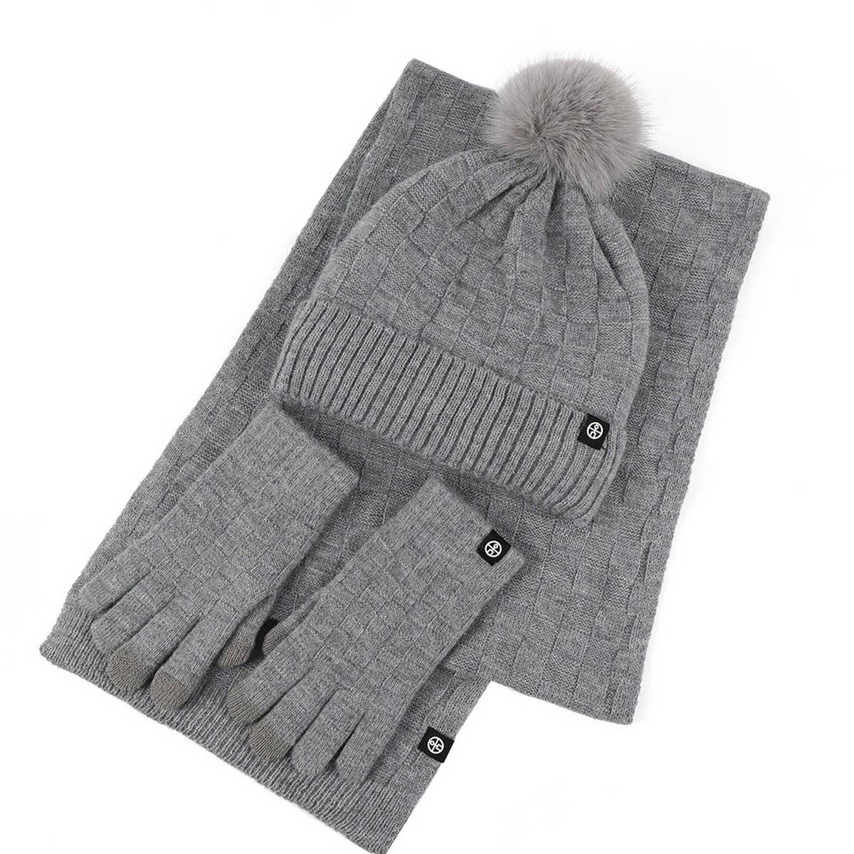 WINTER OUTDOOR WARM KNITTED SCARF THREE-PIECE SET