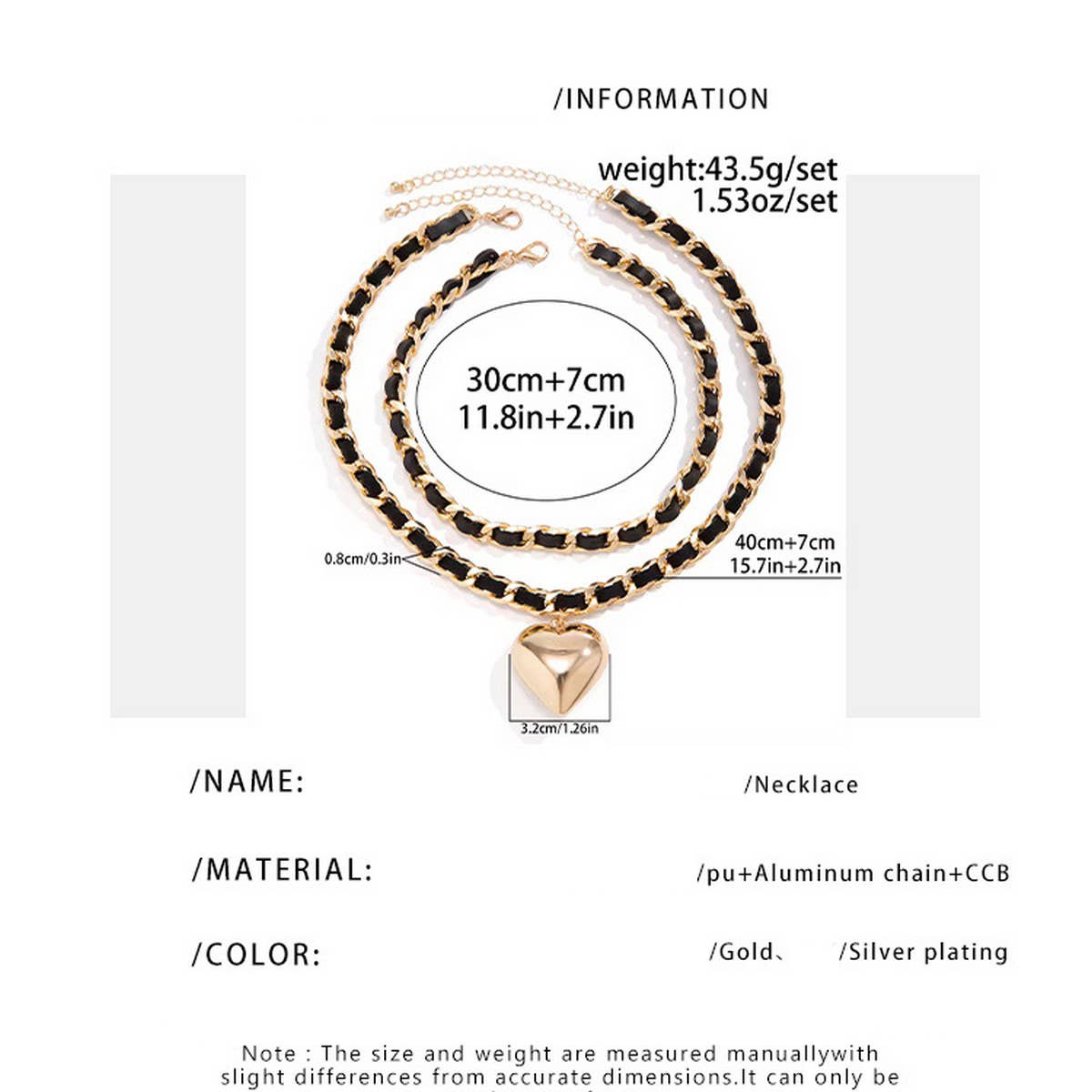 VINTAGE HEART SHAPE PENDANT DOUBLE LAYER NECKLACE