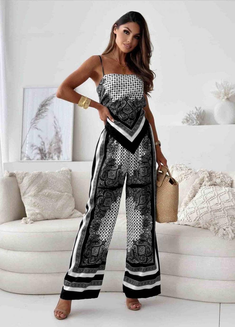 Fashion halter wrap chest straight-leg two-piece