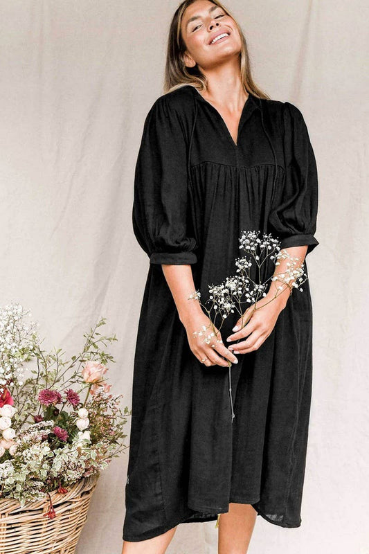 CWDMD5446_PLUS SIZE LOOSE LANTERN SLEEVE VINTAGE MAXI DRESS