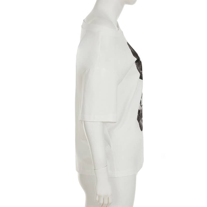 Hip hop style mouth print design one-shoulder Top