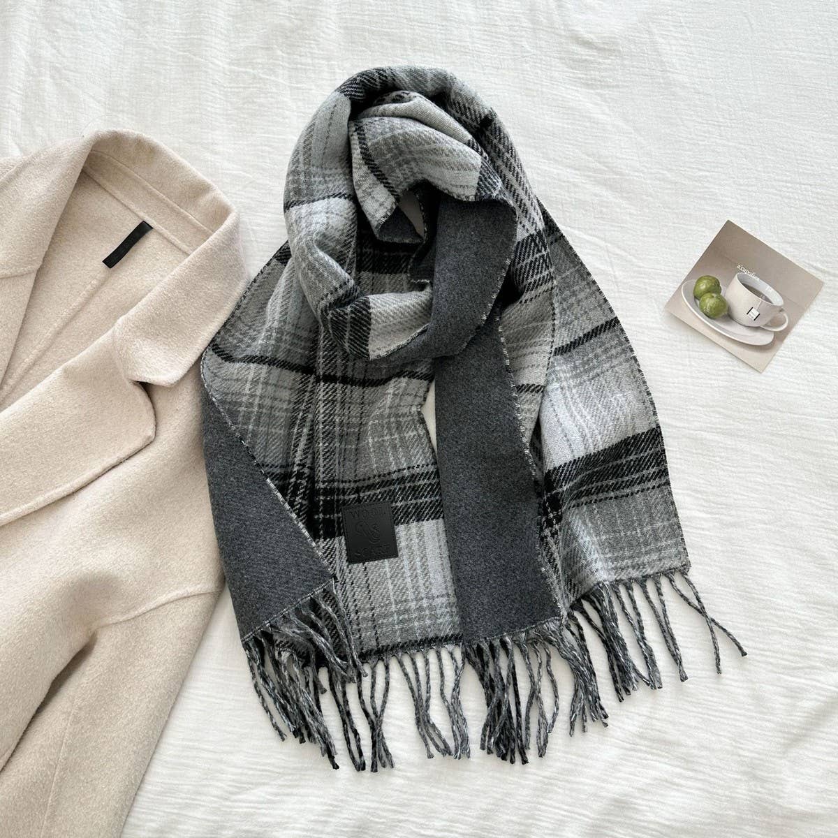 CWASC03136_PLAID WOOL TASSEL SCARF WINTER WARM SHAWL
