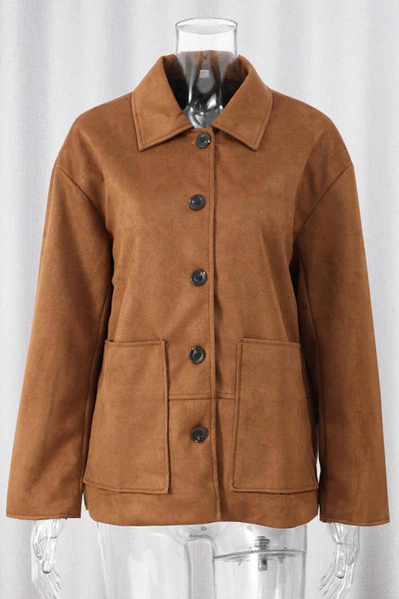 CWOCO0963_BROWN FROSTED LAPEL POCKET SINGLE-BREASTED JACKET