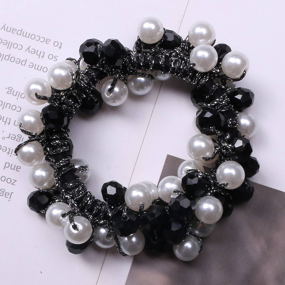 Fashion Pearl Crystal Hair Band Bun Ponytail Tie_CWAHA6768