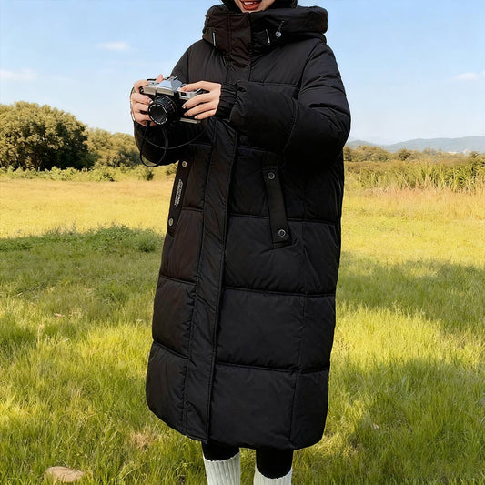Long hooded and thickened warm padded jacket