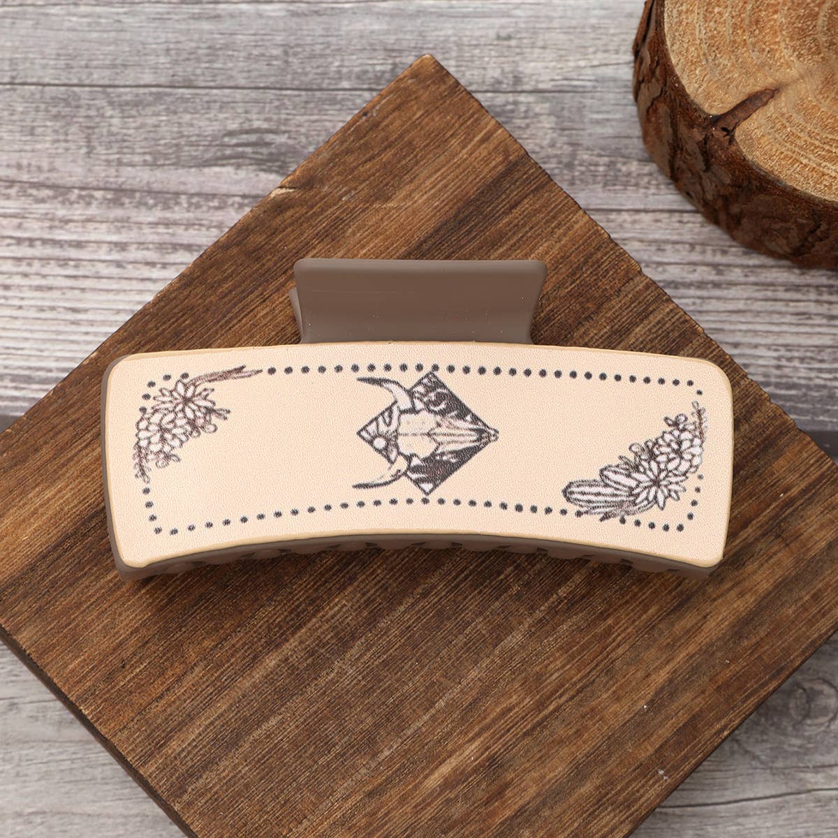 Western Bull Print Leather Hair Claw for Women