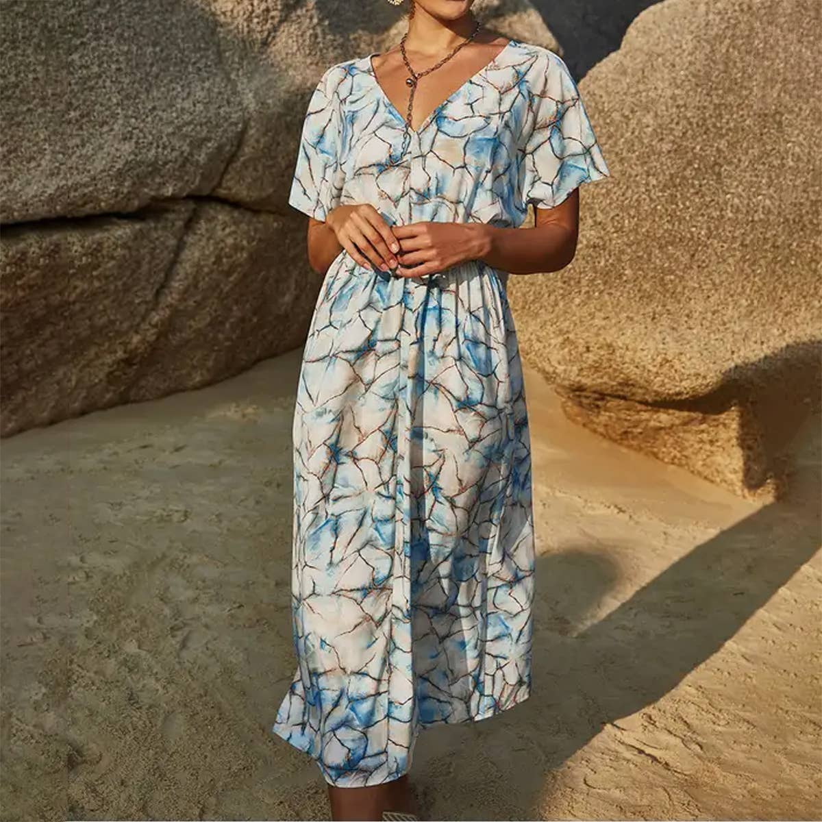 Slim waist printed long dress_CWDMD1512