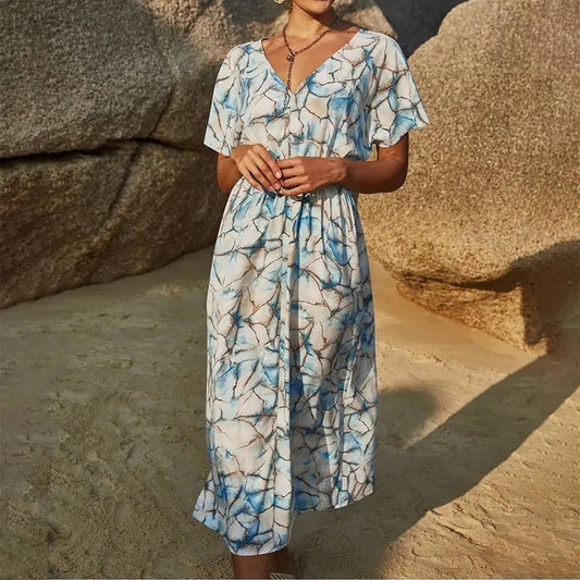 Slim waist printed long dress_CWDMD1512