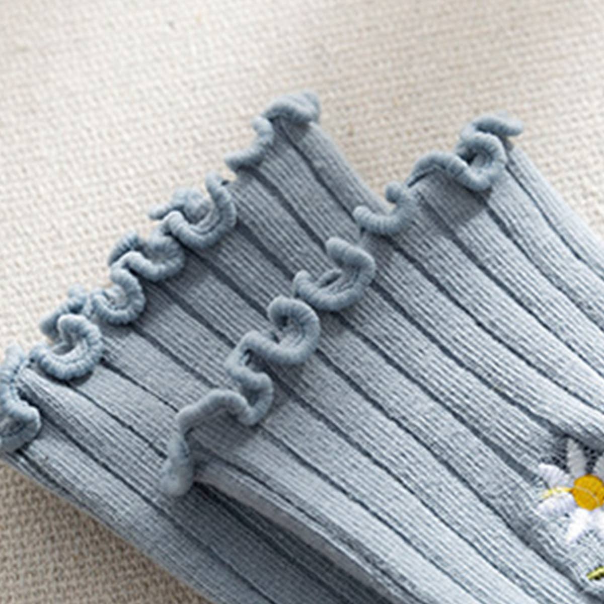 Flower Embroidery Crew Ruffle Socks Women