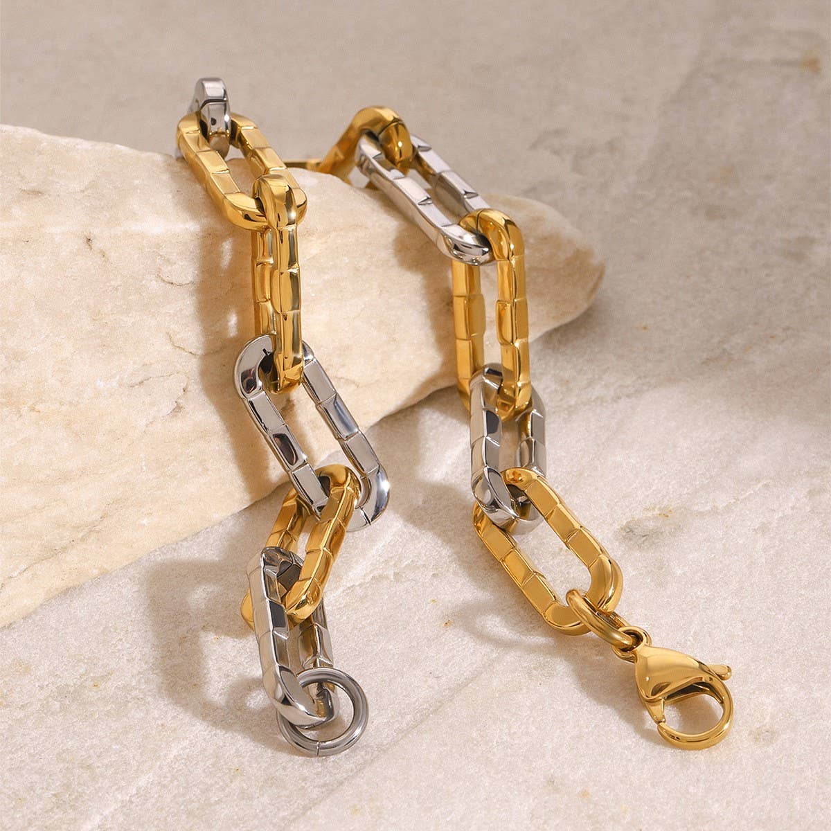 Two-Tone Cuban Chain Bracelet in Titanium Steel