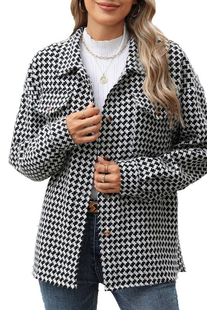 CWOCO0873_LAPEL PLAID POCKET LONG SLEEVE CARDIGAN COAT