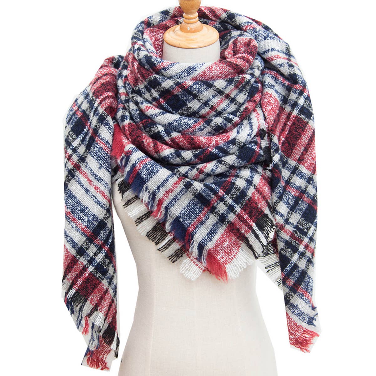 New Large Plaid Triangle Scarf - Spring to Winter