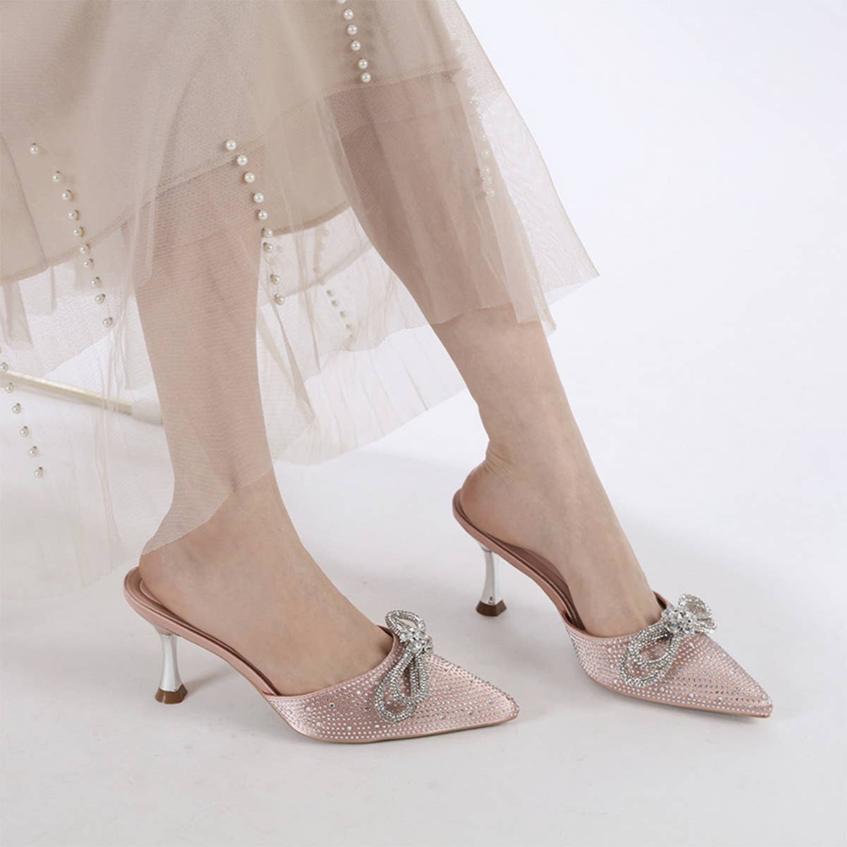 CASUAL TOE BOW STILETTO HEEL SLIPPERS_CWSHS0602