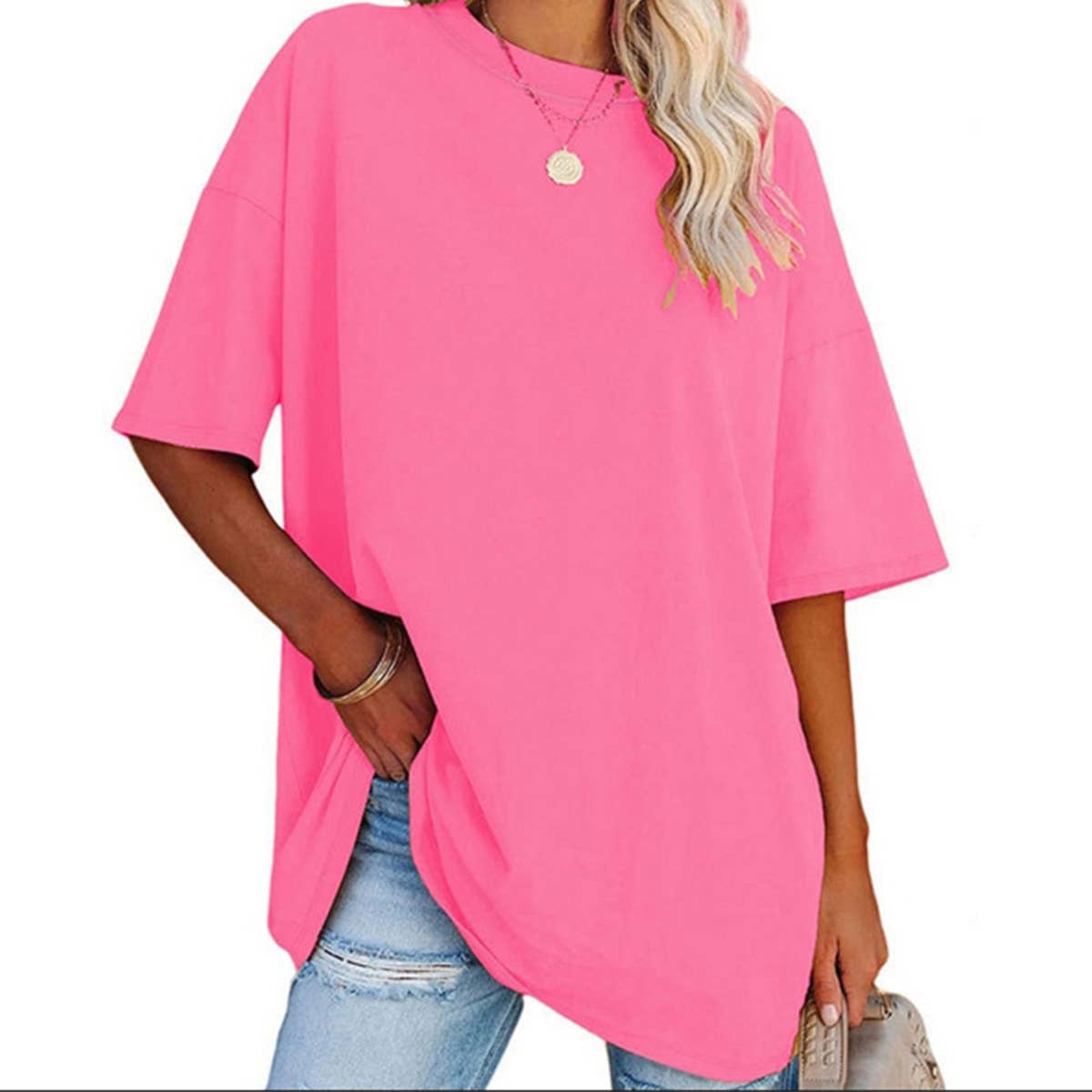Women's Casual Oversized Tee, Crew Neck Design