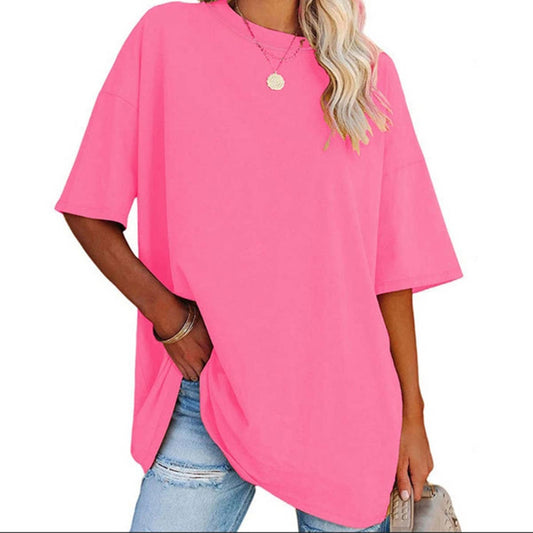 Women's Casual Oversized Tee, Crew Neck Design