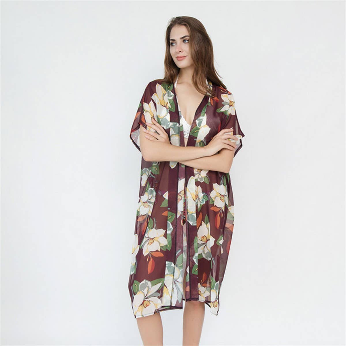 FLORAL PRINT FLOUNCE SLEEVE KIMONO