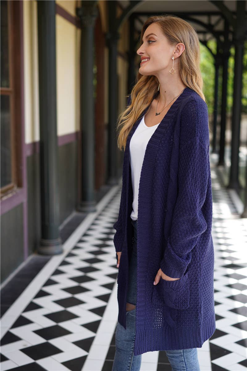 KNIT CARDIGAN TWISTED ROPE KNIT SWEATER