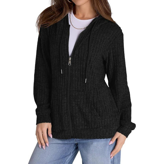 LONG SLEEVE SOLID COLOR PIT STRIP WOOLEN HOODIE