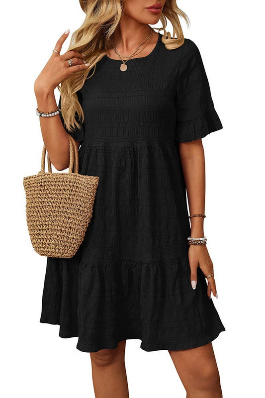 CWDSD7260_SOLID COLOR LOOSE CASUAL SHORT-SLEEVED DRESS