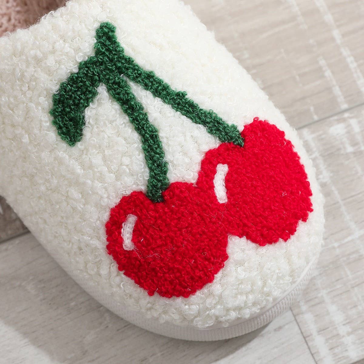 CUTE CHERRY EMBROIDERED COTTON SLIPPERS
