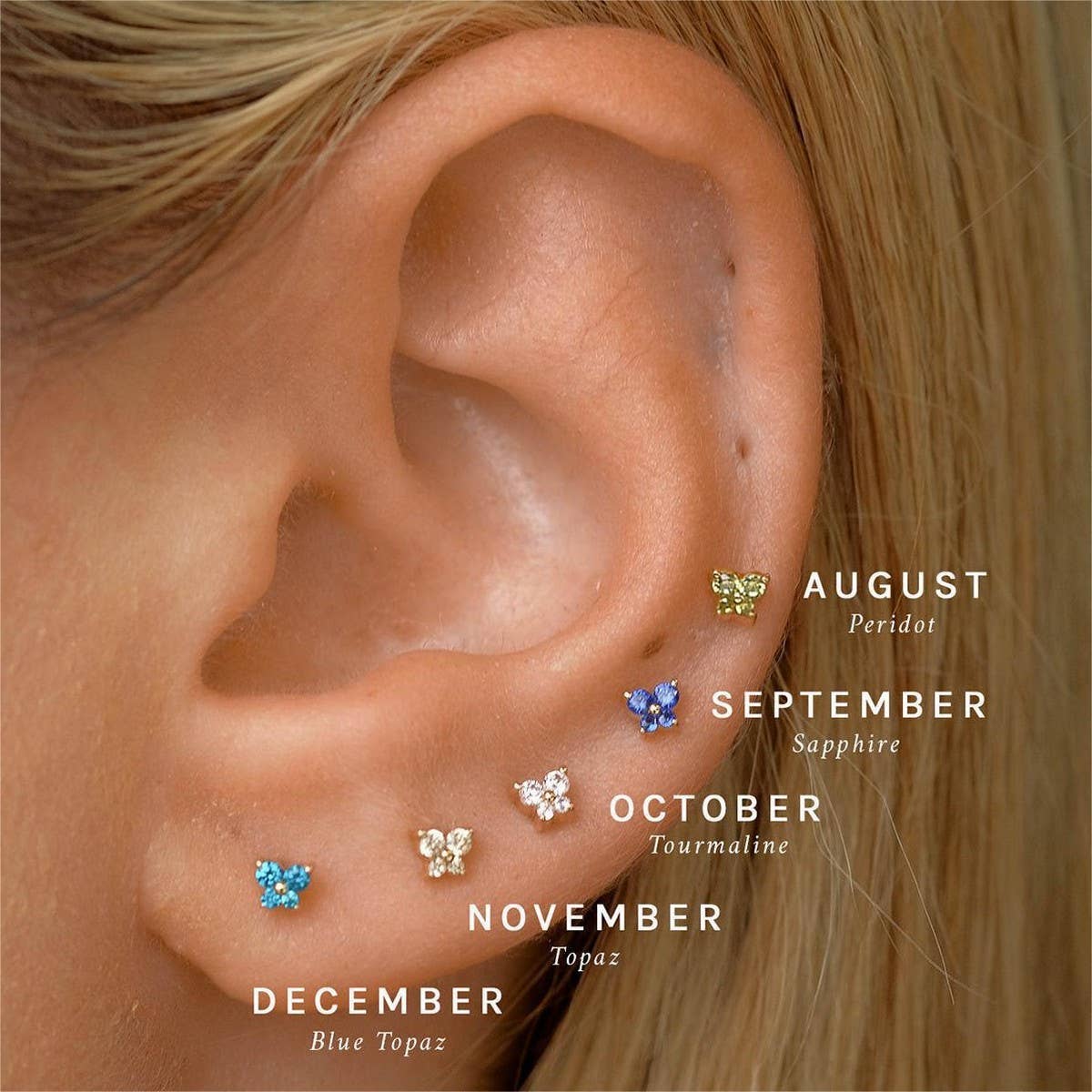 Zodiac Birthstone Butterfly Piercing Stud Earrings_CWAJE5088