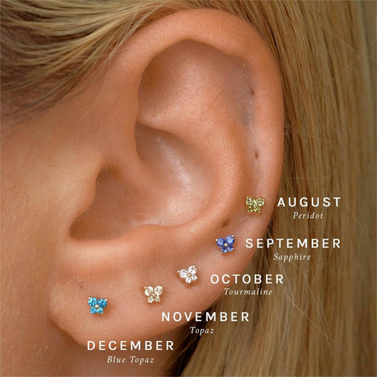 Zodiac Birthstone Butterfly Piercing Stud Earrings_CWAJE5088