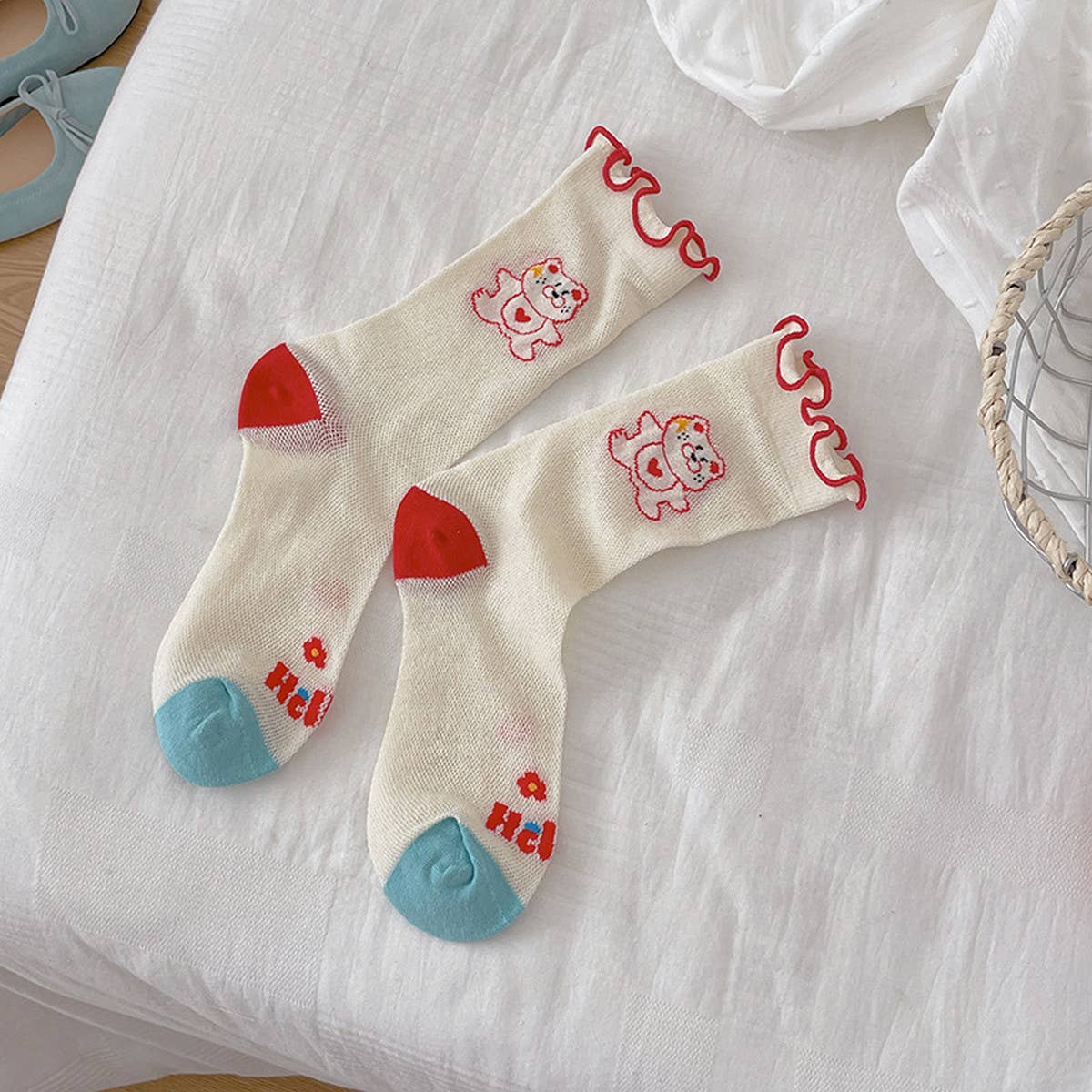 CARTOON BEAR GRAFFITI MESH SOCKS_CWMS0960