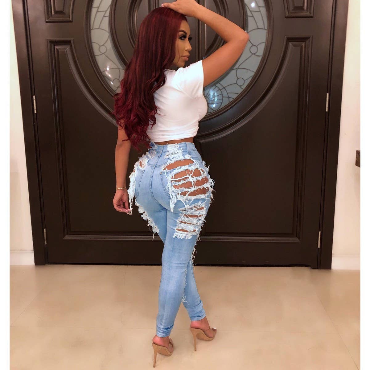 WOMENS SEXY HOLE TASSEL SLIM FITTING JEANS_CWJP0083