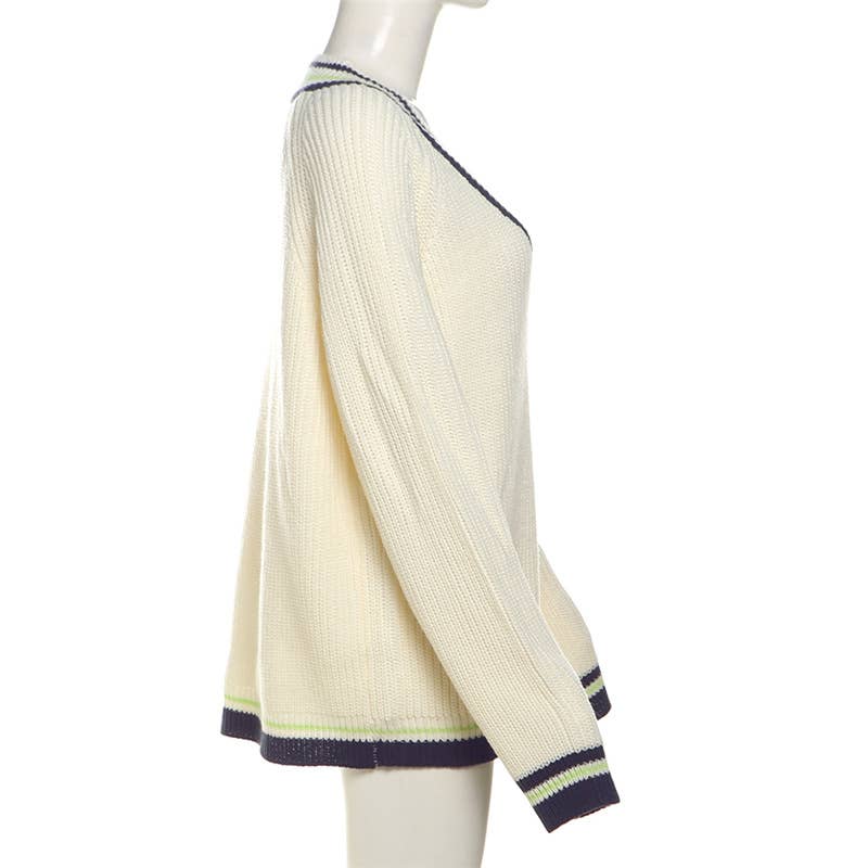 V-NECK LOOSE FASHION CONTRAST CASUAL KNITWEAR